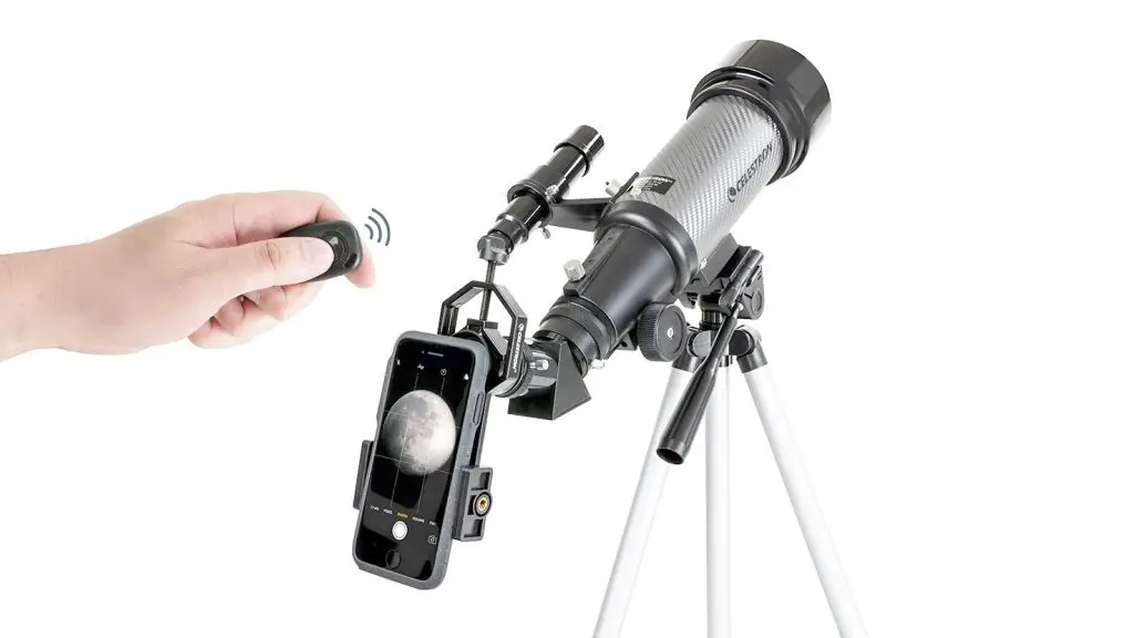Soporte para móvil y botón disparador bluetooth Celestron Travel Scope